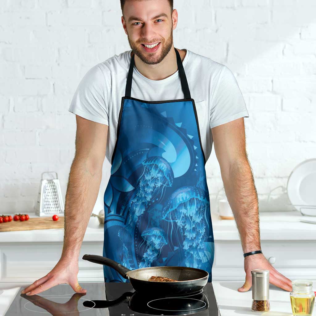 Blue Gradient Polynesia Jellyfish Apron Plumeria Polynesian Tattoo Glowing Vibes LT14 - Polynesian Pride