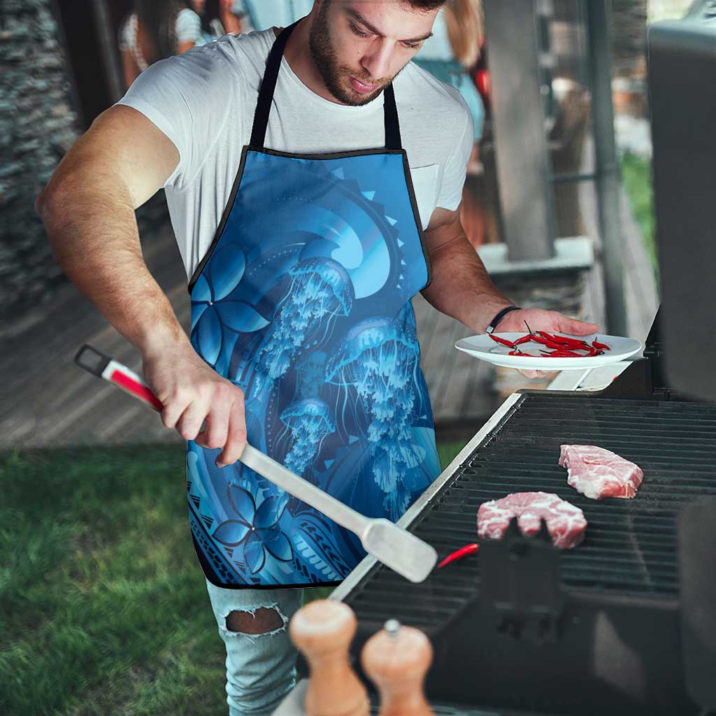 Blue Gradient Polynesia Jellyfish Apron Plumeria Polynesian Tattoo Glowing Vibes LT14 - Polynesian Pride