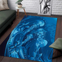 Blue Gradient Polynesia Jellyfish Area Rug Plumeria Polynesian Tattoo Glowing Vibes LT14 Blue - Polynesian Pride