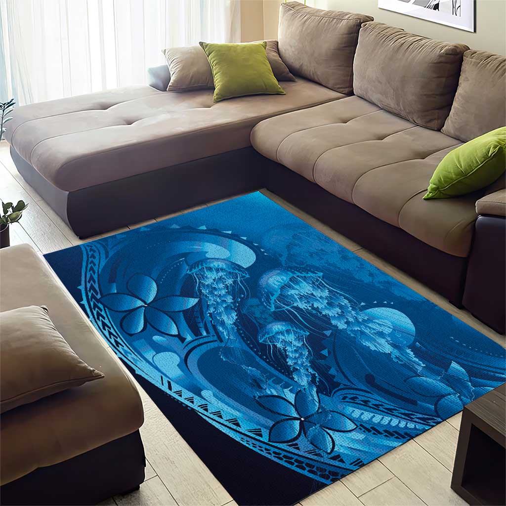 Blue Gradient Polynesia Jellyfish Area Rug Plumeria Polynesian Tattoo Glowing Vibes LT14 - Polynesian Pride