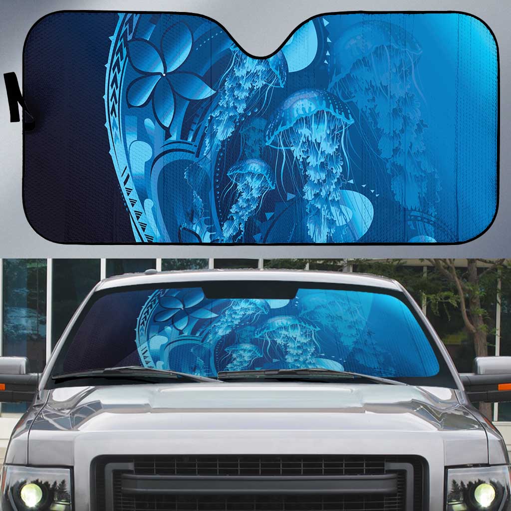 Blue Gradient Polynesia Jellyfish Auto Sun Shade Plumeria Polynesian Tattoo Glowing Vibes LT14 Blue - Polynesian Pride