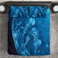 Blue Gradient Polynesia Jellyfish Bedding Set Plumeria Polynesian Tattoo Glowing Vibes LT14 Blue - Polynesian Pride