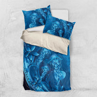 Blue Gradient Polynesia Jellyfish Bedding Set Plumeria Polynesian Tattoo Glowing Vibes LT14 US Twin 172cm x 218cm Blue - Polynesian Pride