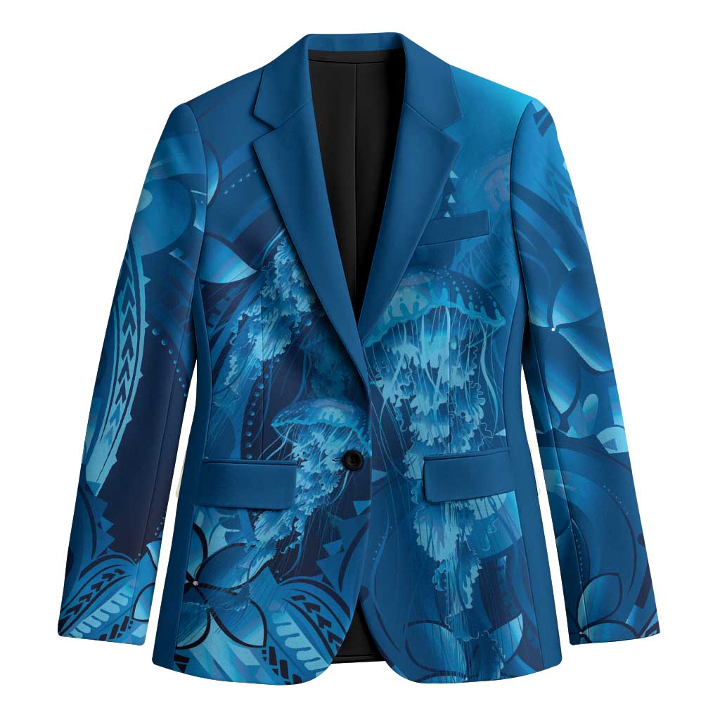 Blue Gradient Polynesia Jellyfish Blazer Plumeria Polynesian Tattoo Glowing Vibes LT14 Unisex Blue - Polynesian Pride