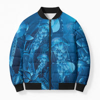 Blue Gradient Polynesia Jellyfish Bomber Puffer Jacket Plumeria Polynesian Tattoo Glowing Vibes LT14 Unisex Blue - Polynesian Pride