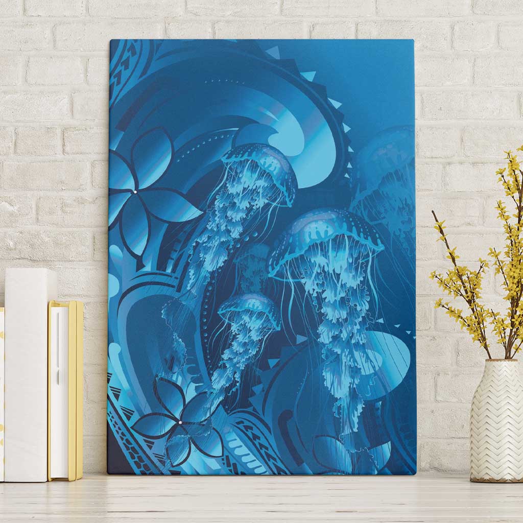Blue Gradient Polynesia Jellyfish Canvas Wall Art Plumeria Polynesian Tattoo Glowing Vibes LT14 Without Frame Blue - Polynesian Pride