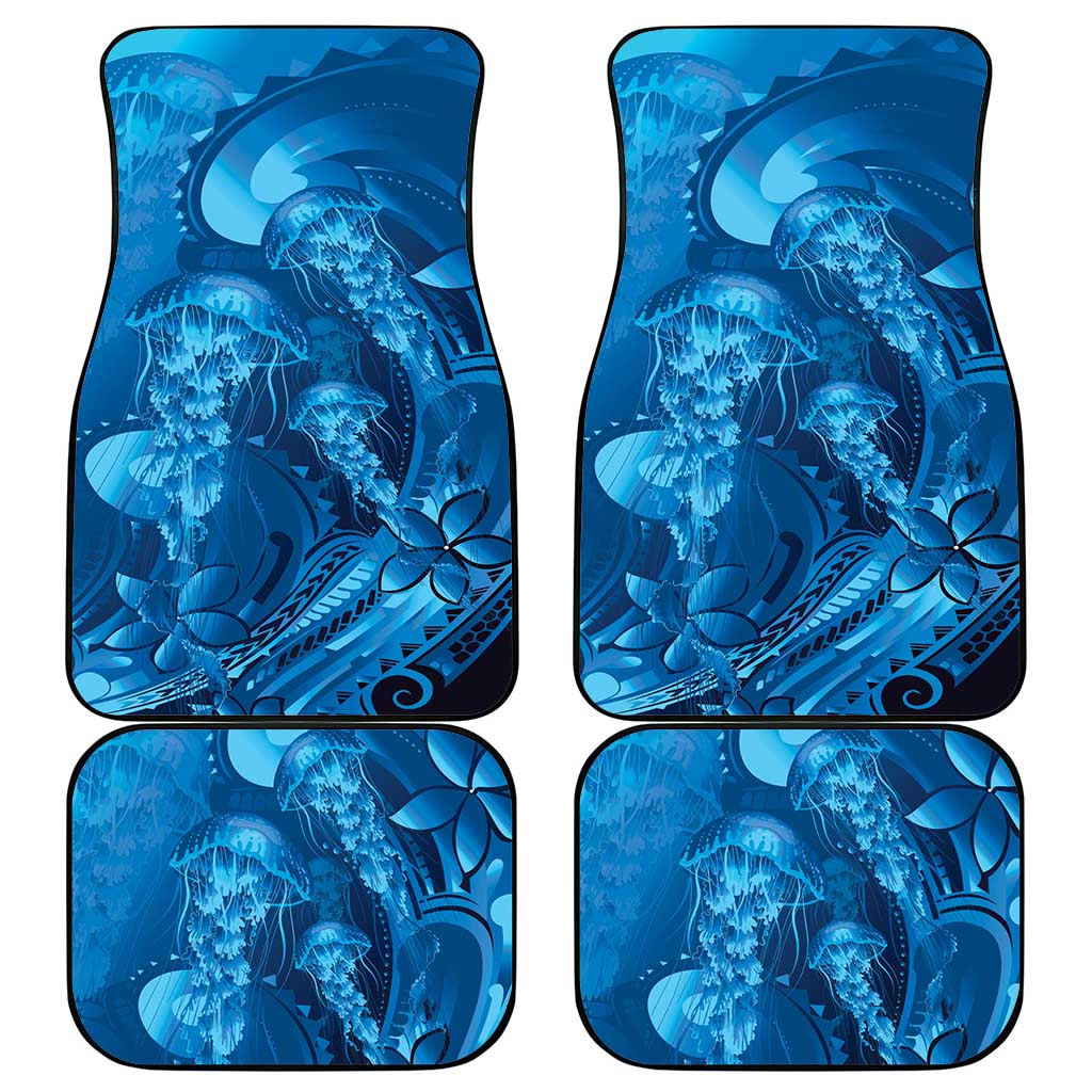 Blue Gradient Polynesia Jellyfish Car Mats Plumeria Polynesian Tattoo Glowing Vibes LT14 - Polynesian Pride