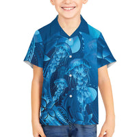 Blue Gradient Polynesia Jellyfish Kid Hawaiian Shirt Plumeria Polynesian Tattoo Glowing Vibes LT14 Kid Blue - Polynesian Pride