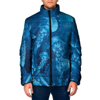 Blue Gradient Polynesia Jellyfish Padded Jacket Plumeria Polynesian Tattoo Glowing Vibes LT14 Men Blue - Polynesian Pride