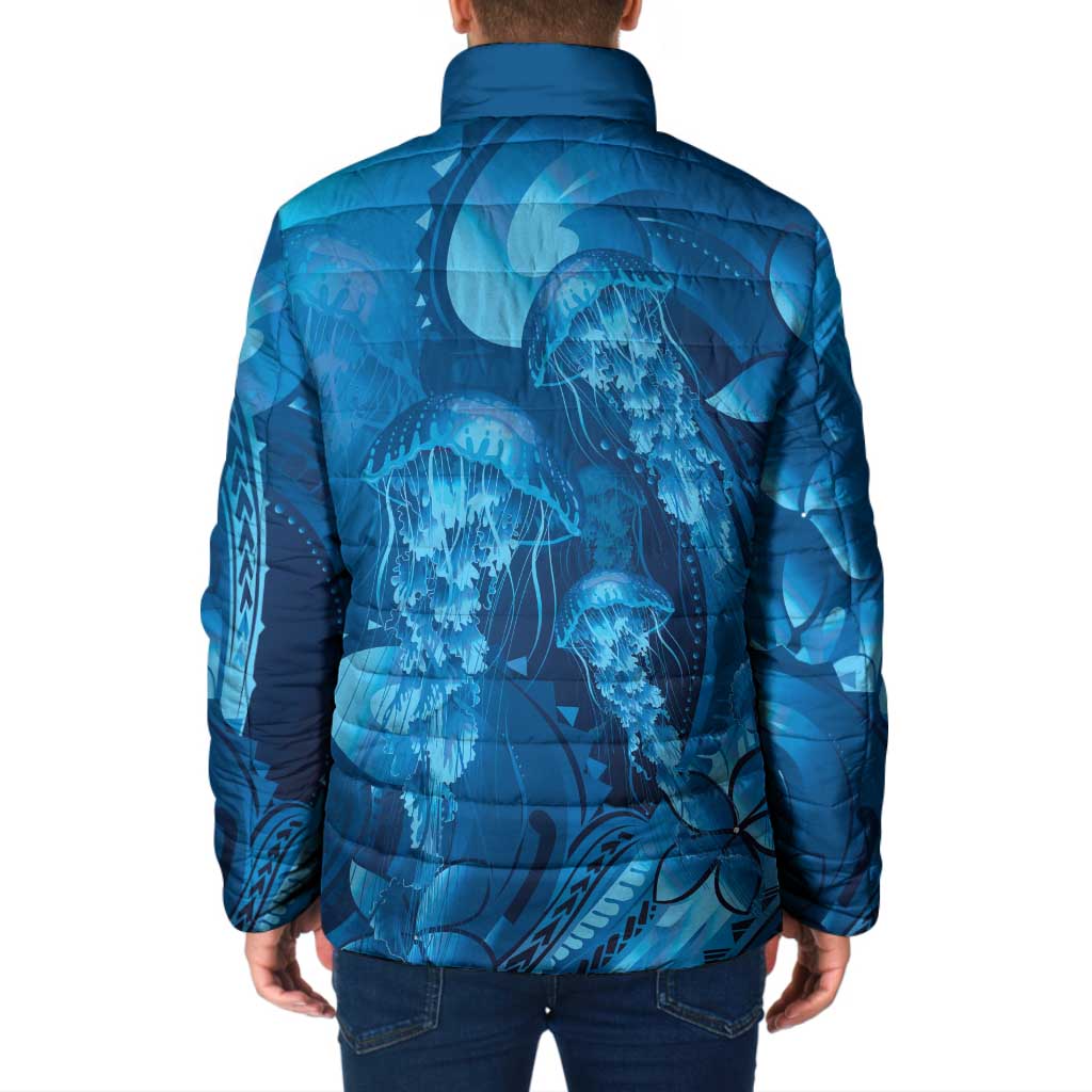 Blue Gradient Polynesia Jellyfish Padded Jacket Plumeria Polynesian Tattoo Glowing Vibes LT14 - Polynesian Pride