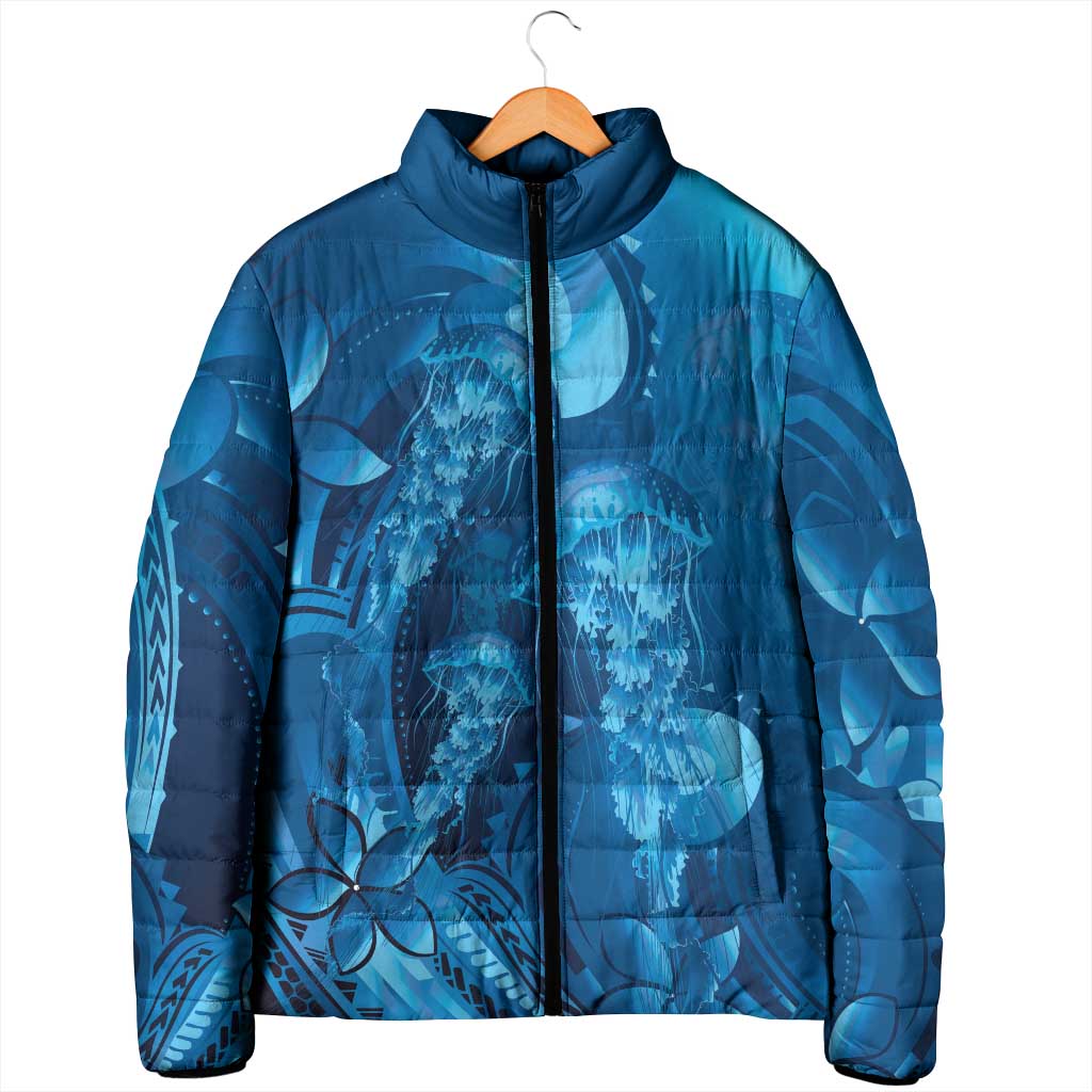 Blue Gradient Polynesia Jellyfish Padded Jacket Plumeria Polynesian Tattoo Glowing Vibes LT14 - Polynesian Pride