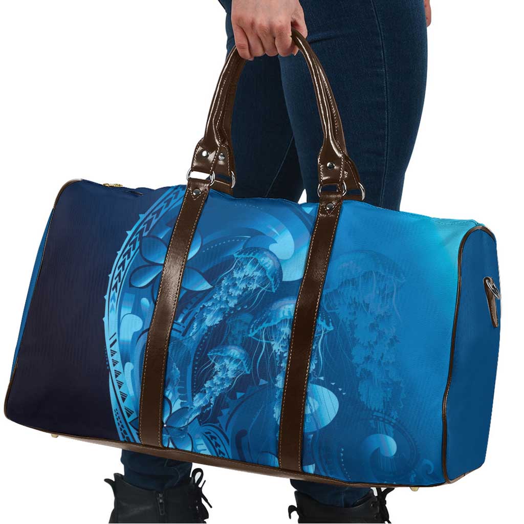 Blue Gradient Polynesia Jellyfish Travel Bag Plumeria Polynesian Tattoo Glowing Vibes LT14 - Polynesian Pride