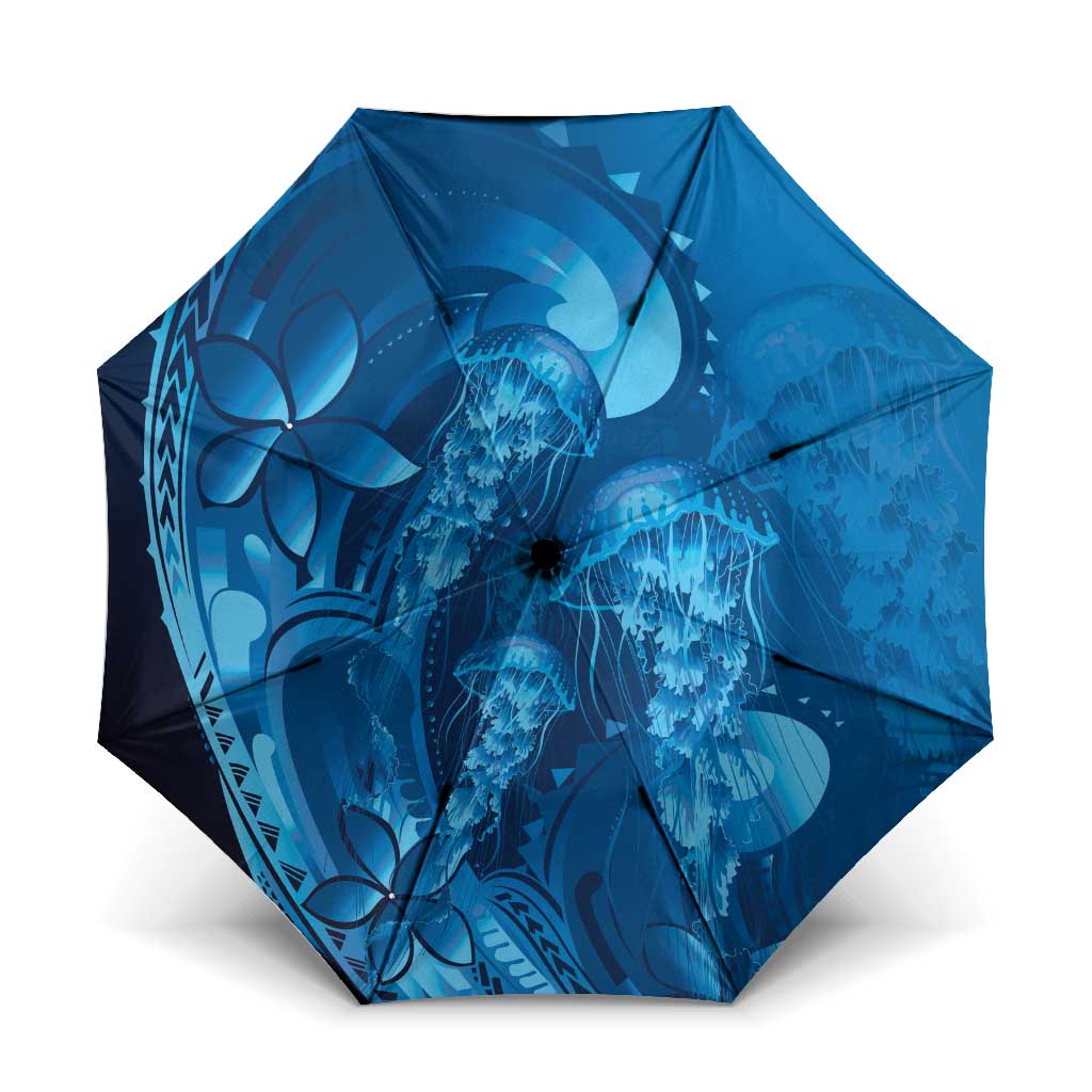 Blue Gradient Polynesia Jellyfish Umbrella Plumeria Polynesian Tattoo Glowing Vibes LT14 One Size Folded 11.42 inch Opened Diameter 37.4 inch Blue - Polynesian Pride