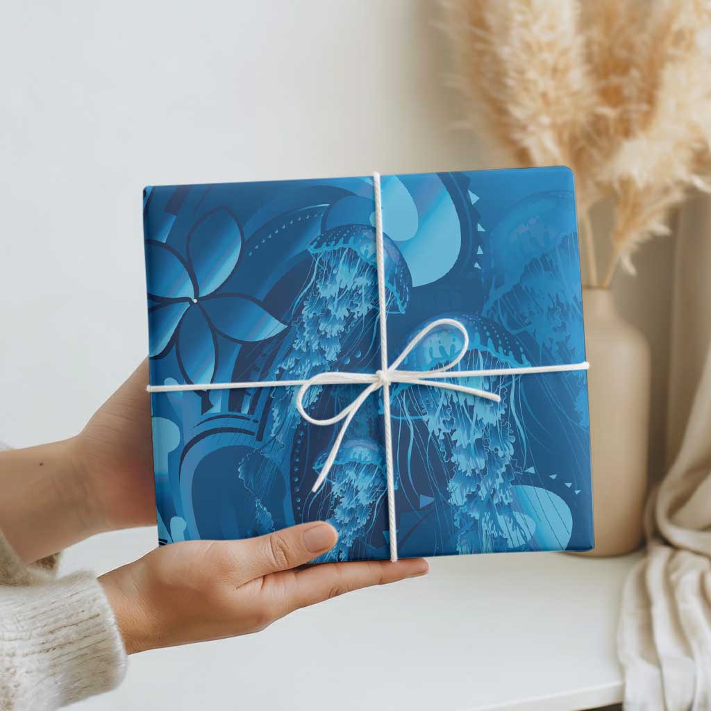 Blue Gradient Polynesia Jellyfish Wrapping Paper Plumeria Polynesian Tattoo Glowing Vibes LT14 - Polynesian Pride