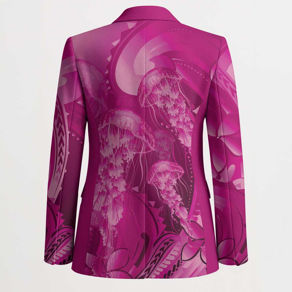 Pink Gradient Polynesia Jellyfish Blazer Plumeria Polynesian Tattoo Glowing Vibes LT14 - Polynesian Pride