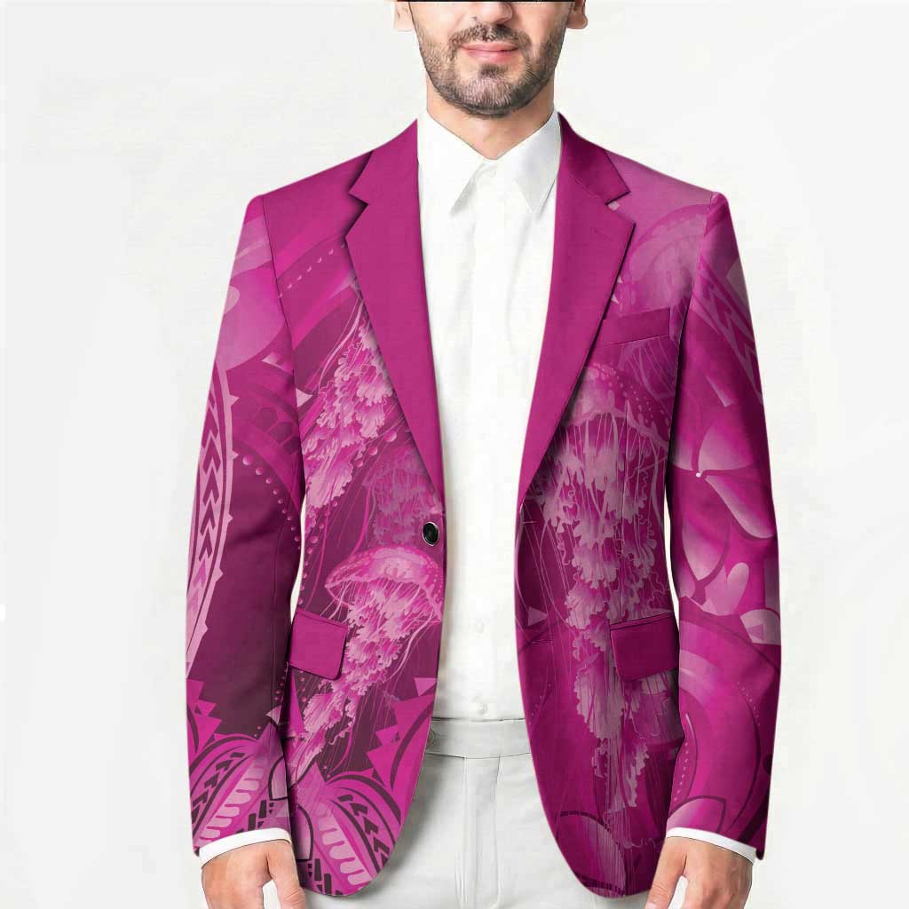Pink Gradient Polynesia Jellyfish Blazer Plumeria Polynesian Tattoo Glowing Vibes LT14 - Polynesian Pride