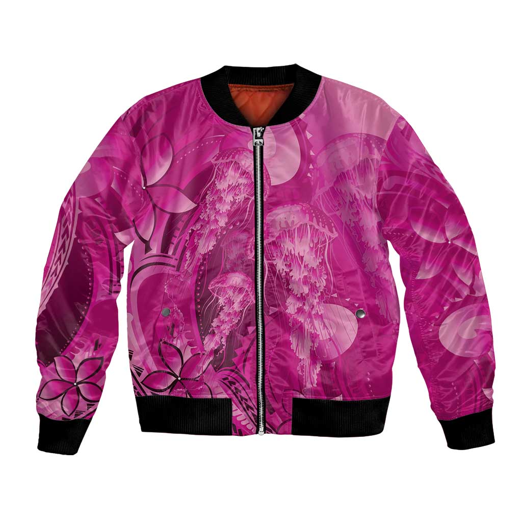 Pink Gradient Polynesia Jellyfish Bomber Jacket Plumeria Polynesian Tattoo Glowing Vibes LT14 Unisex Pink - Polynesian Pride