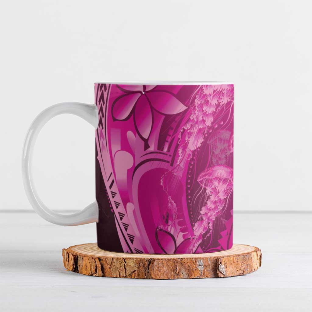 Pink Gradient Polynesia Jellyfish Ceramic Mug Plumeria Polynesian Tattoo Glowing Vibes LT14 Pink - Polynesian Pride