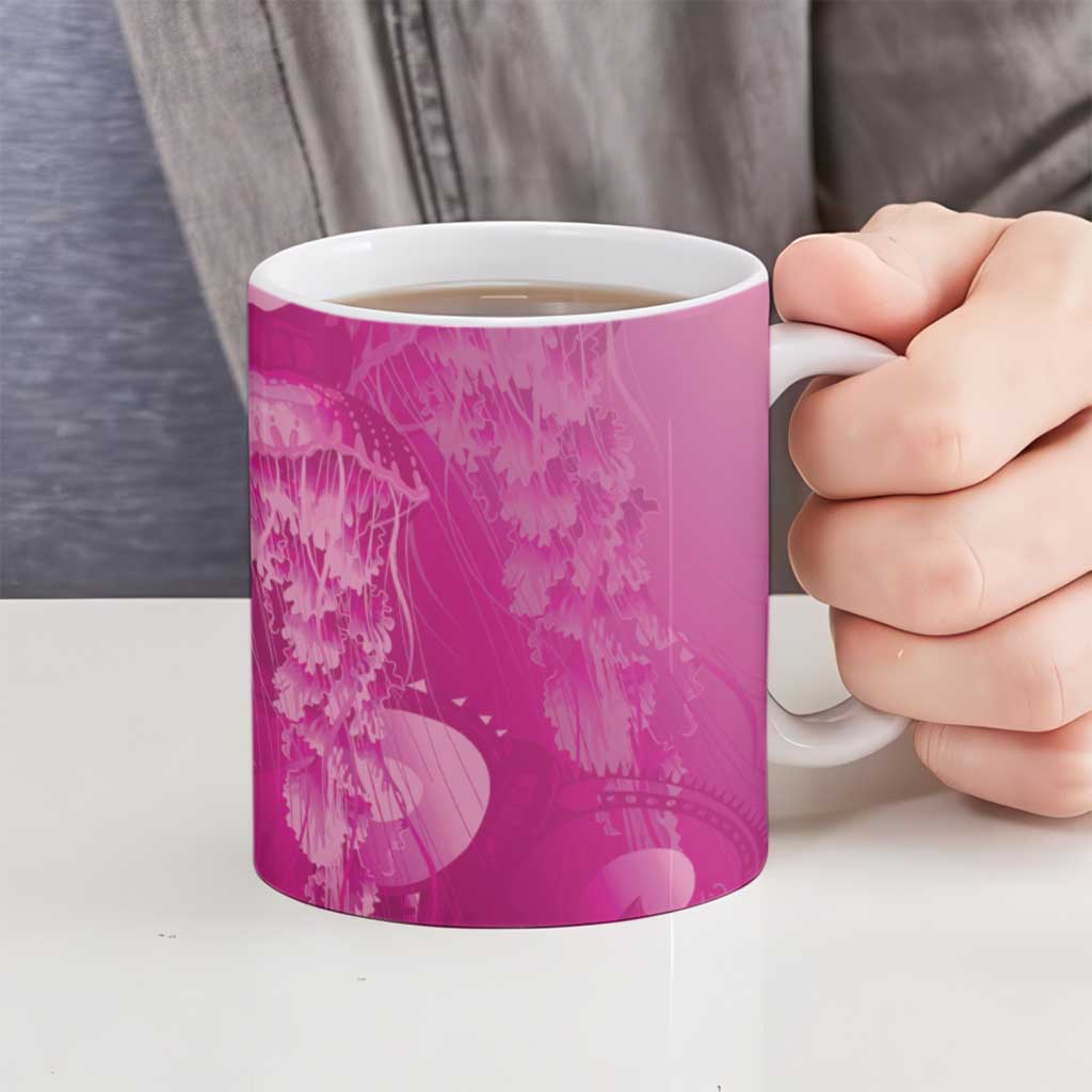 Pink Gradient Polynesia Jellyfish Ceramic Mug Plumeria Polynesian Tattoo Glowing Vibes LT14 - Polynesian Pride
