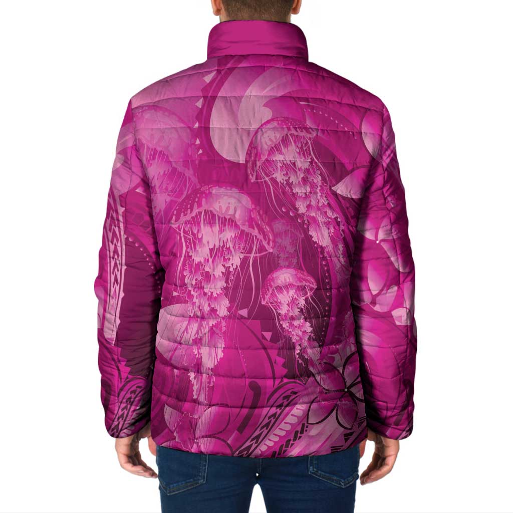 Pink Gradient Polynesia Jellyfish Padded Jacket Plumeria Polynesian Tattoo Glowing Vibes LT14 - Polynesian Pride