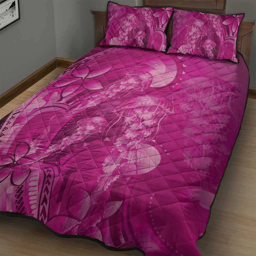 Pink Gradient Polynesia Jellyfish Quilt Bed Set Plumeria Polynesian Tattoo Glowing Vibes LT14 - Polynesian Pride