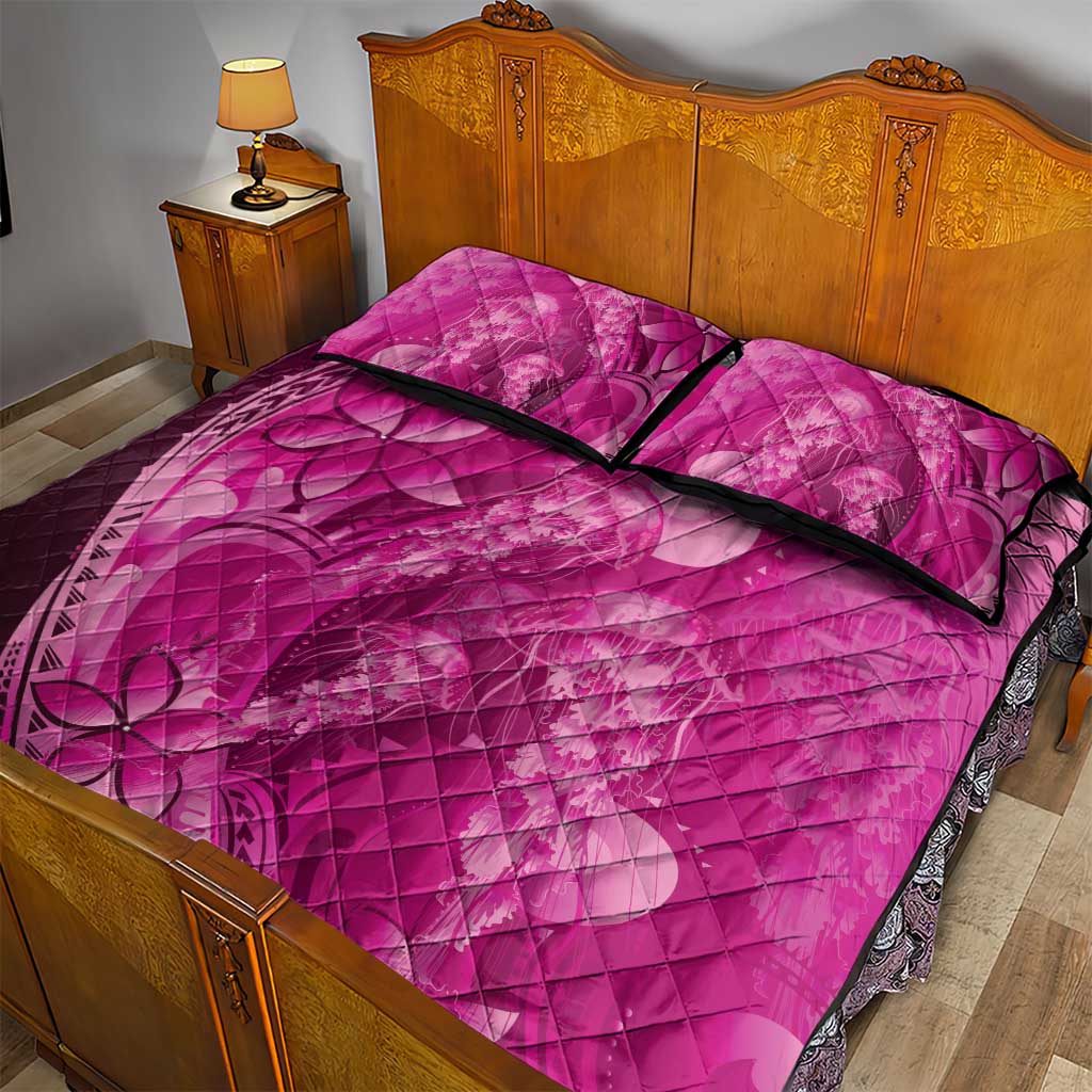 Pink Gradient Polynesia Jellyfish Quilt Bed Set Plumeria Polynesian Tattoo Glowing Vibes LT14 - Polynesian Pride