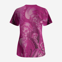 Pink Gradient Polynesia Jellyfish Scrub Top Plumeria Polynesian Tattoo Glowing Vibes LT14 - Polynesian Pride
