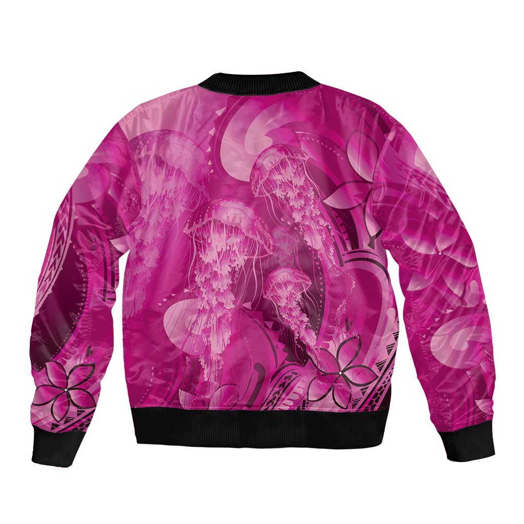 Pink Gradient Polynesia Jellyfish Sleeve Zip Bomber Jacket Plumeria Polynesian Tattoo Glowing Vibes LT14 - Polynesian Pride