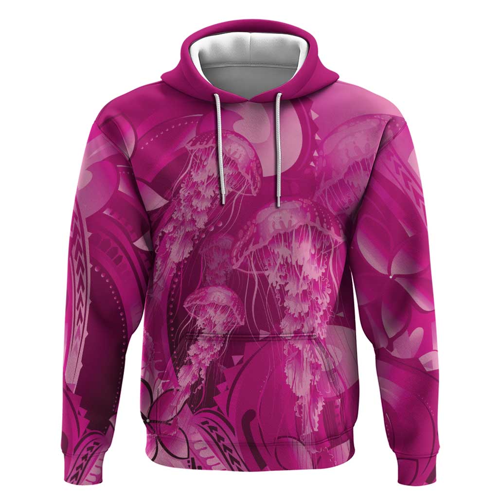 Pink Gradient Polynesia Jellyfish Zip Hoodie Plumeria Polynesian Tattoo Glowing Vibes LT14 Pullover Hoodie Pink - Polynesian Pride