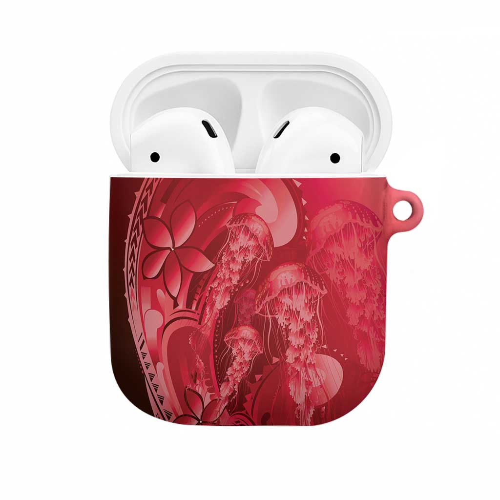 Red Gradient Polynesia Jellyfish AirPods Case Plumeria Polynesian Tattoo Glowing Vibes LT14 Red - Polynesian Pride
