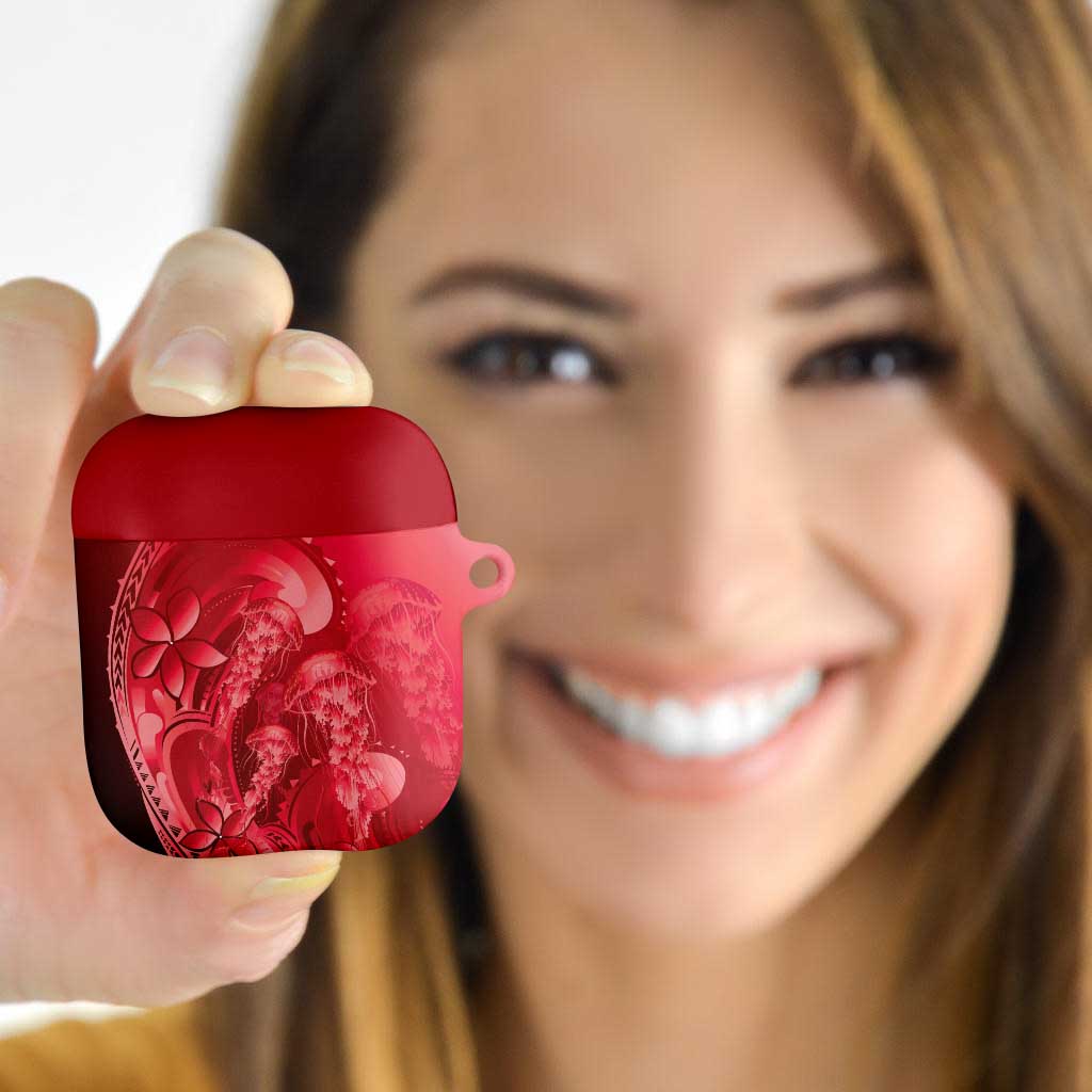 Red Gradient Polynesia Jellyfish AirPods Case Plumeria Polynesian Tattoo Glowing Vibes LT14 - Polynesian Pride