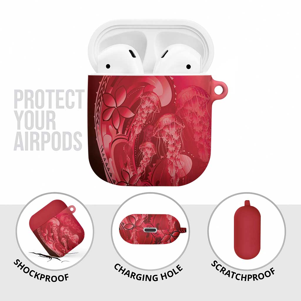 Red Gradient Polynesia Jellyfish AirPods Case Plumeria Polynesian Tattoo Glowing Vibes LT14 - Polynesian Pride