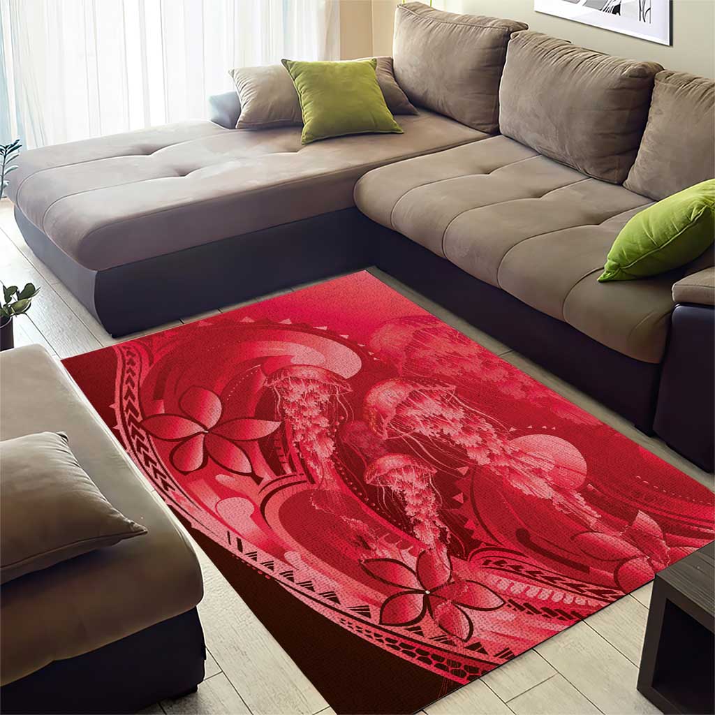 Red Gradient Polynesia Jellyfish Area Rug Plumeria Polynesian Tattoo Glowing Vibes LT14 - Polynesian Pride