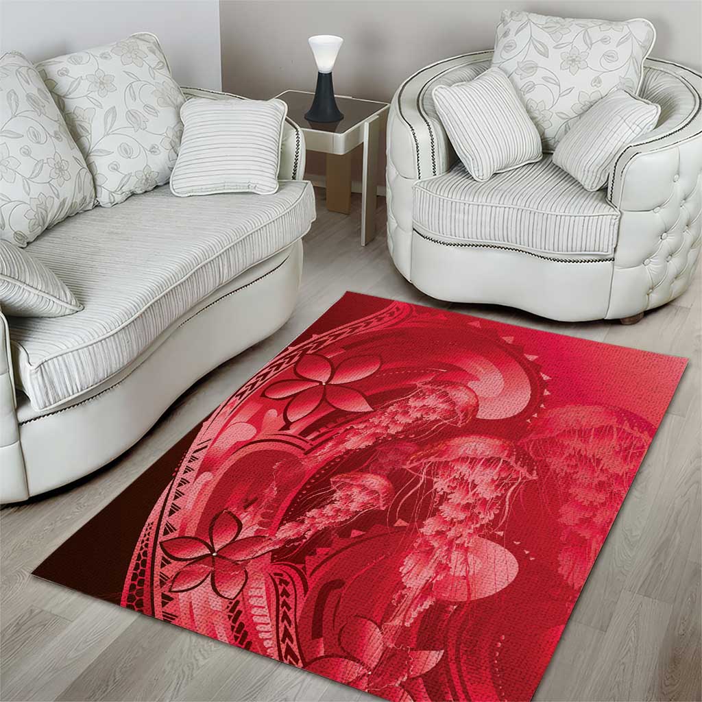 Red Gradient Polynesia Jellyfish Area Rug Plumeria Polynesian Tattoo Glowing Vibes LT14 - Polynesian Pride