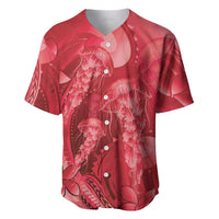 Red Gradient Polynesia Jellyfish Baseball Jersey Plumeria Polynesian Tattoo Glowing Vibes LT14 Red - Polynesian Pride