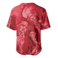 Red Gradient Polynesia Jellyfish Baseball Jersey Plumeria Polynesian Tattoo Glowing Vibes LT14 - Polynesian Pride