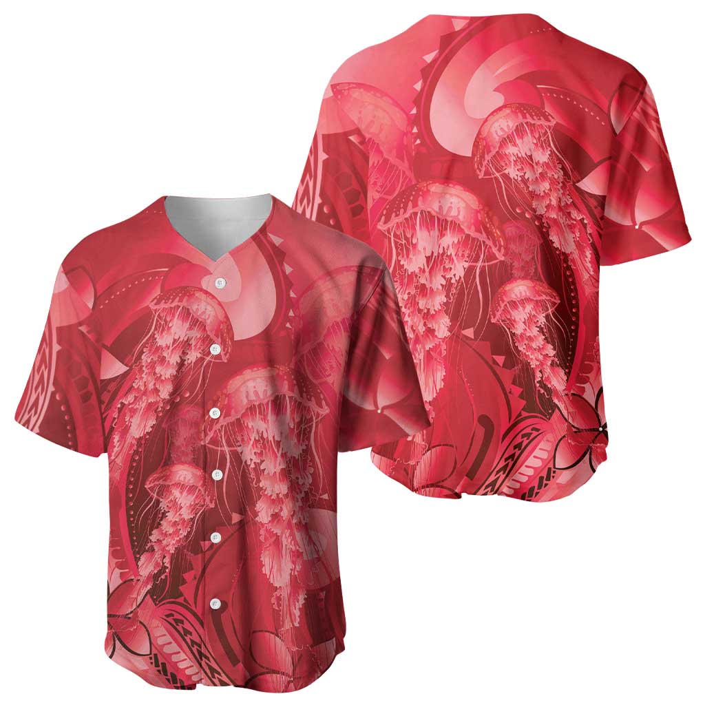 Red Gradient Polynesia Jellyfish Baseball Jersey Plumeria Polynesian Tattoo Glowing Vibes LT14 - Polynesian Pride
