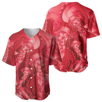 Red Gradient Polynesia Jellyfish Baseball Jersey Plumeria Polynesian Tattoo Glowing Vibes LT14 - Polynesian Pride