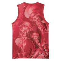 Red Gradient Polynesia Jellyfish Basketball Jersey Plumeria Polynesian Tattoo Glowing Vibes LT14 - Polynesian Pride