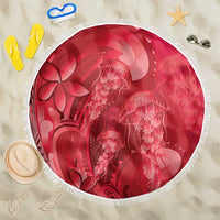Red Gradient Polynesia Jellyfish Beach Blanket Plumeria Polynesian Tattoo Glowing Vibes LT14 One Size 150cm Red - Polynesian Pride