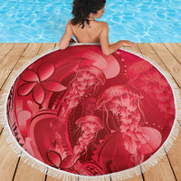 Red Gradient Polynesia Jellyfish Beach Blanket Plumeria Polynesian Tattoo Glowing Vibes LT14 - Polynesian Pride