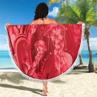 Red Gradient Polynesia Jellyfish Beach Blanket Plumeria Polynesian Tattoo Glowing Vibes LT14 - Polynesian Pride