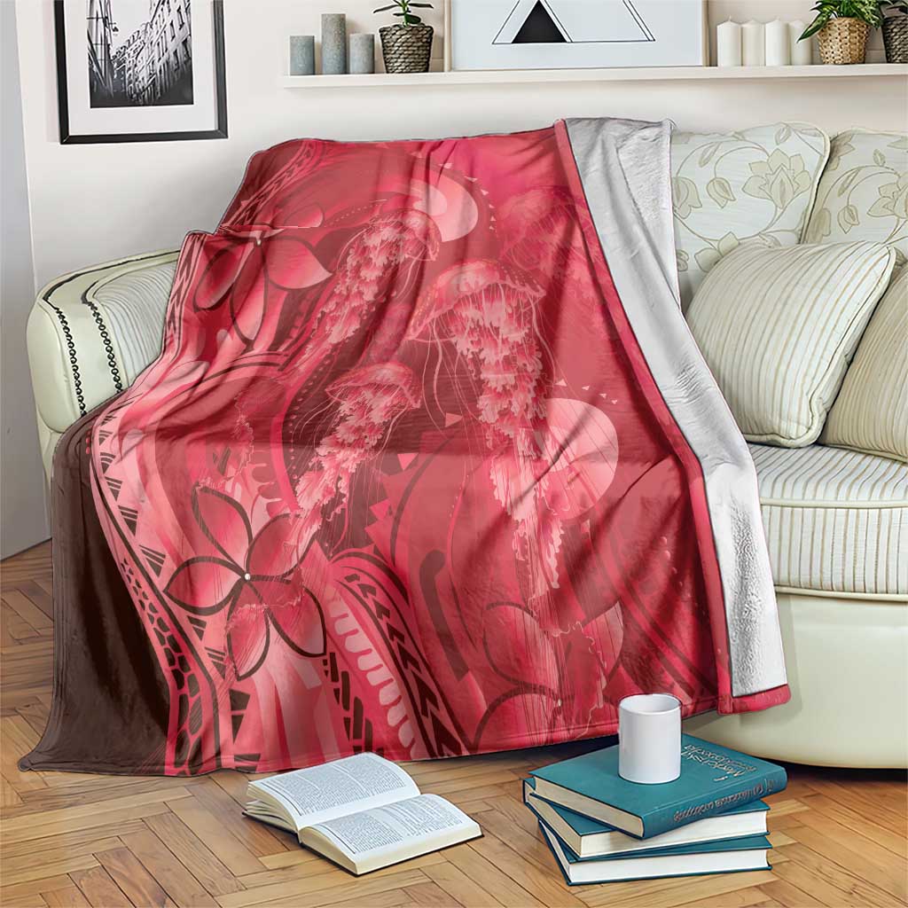 Red Gradient Polynesia Jellyfish Blanket Plumeria Polynesian Tattoo Glowing Vibes LT14 Red - Polynesian Pride