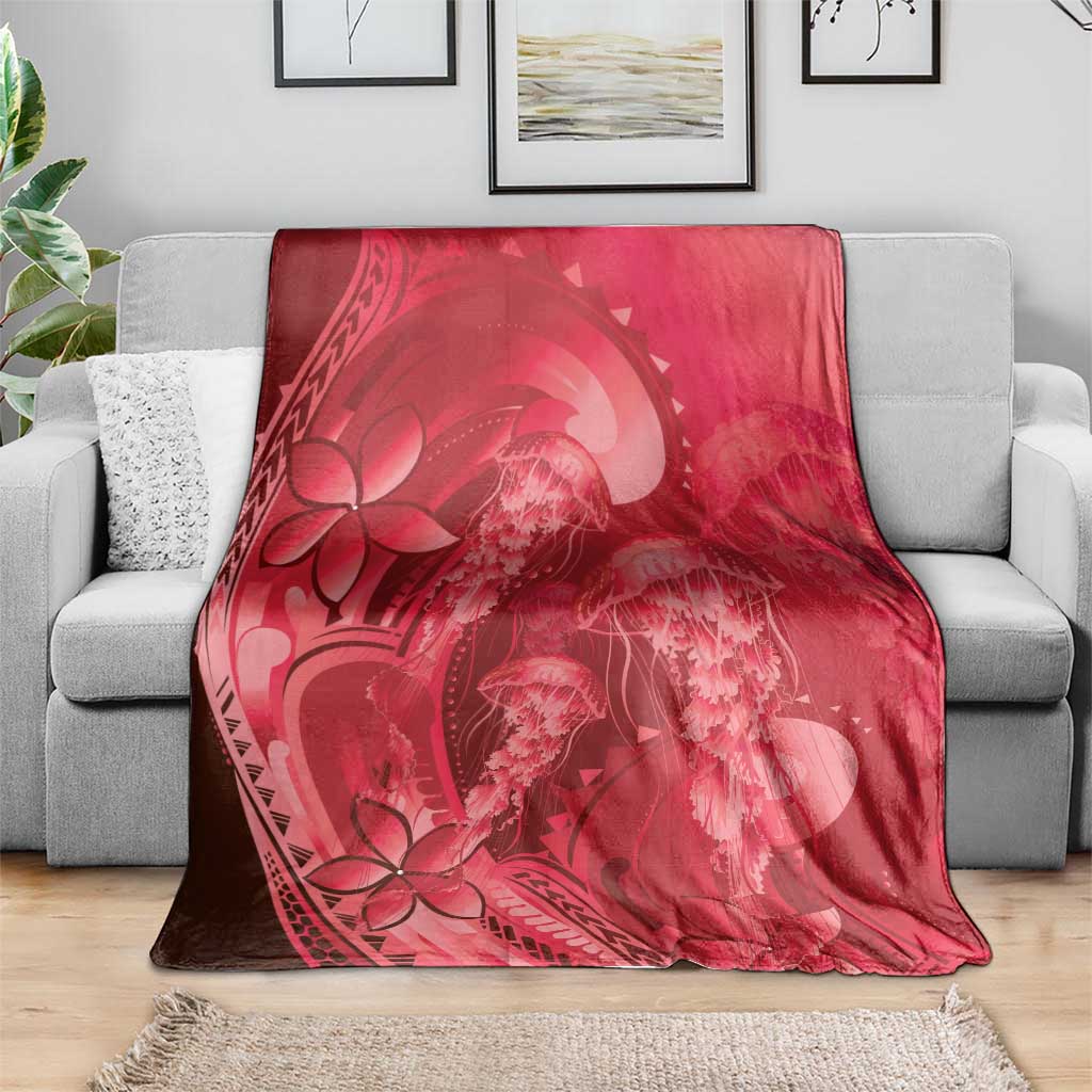 Red Gradient Polynesia Jellyfish Blanket Plumeria Polynesian Tattoo Glowing Vibes LT14 - Polynesian Pride