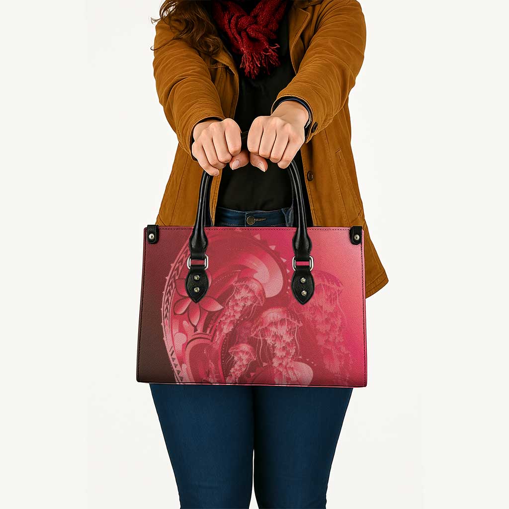 Red Gradient Polynesia Jellyfish Leather Bag Plumeria Polynesian Tattoo Glowing Vibes LT14 - Polynesian Pride
