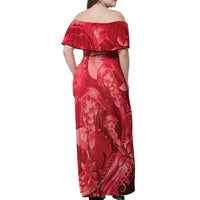 Red Gradient Polynesia Jellyfish Off Shoulder Maxi Dress Plumeria Polynesian Tattoo Glowing Vibes LT14 - Polynesian Pride