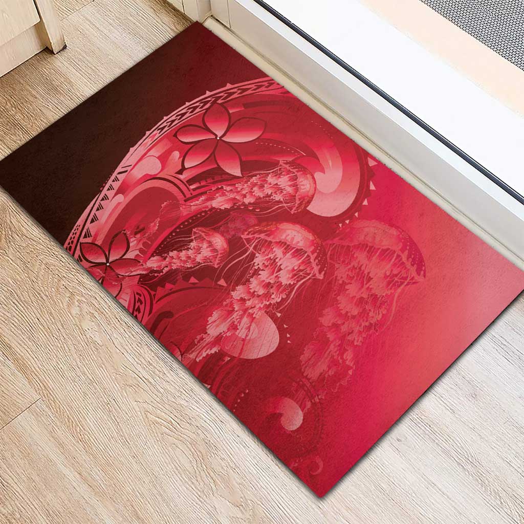 Red Gradient Polynesia Jellyfish Rubber Doormat Plumeria Polynesian Tattoo Glowing Vibes LT14 - Polynesian Pride