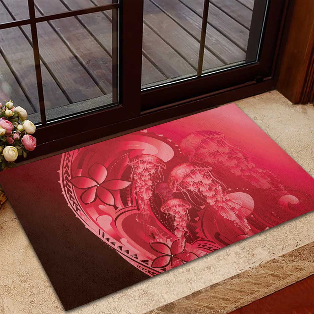 Red Gradient Polynesia Jellyfish Rubber Doormat Plumeria Polynesian Tattoo Glowing Vibes LT14 - Polynesian Pride