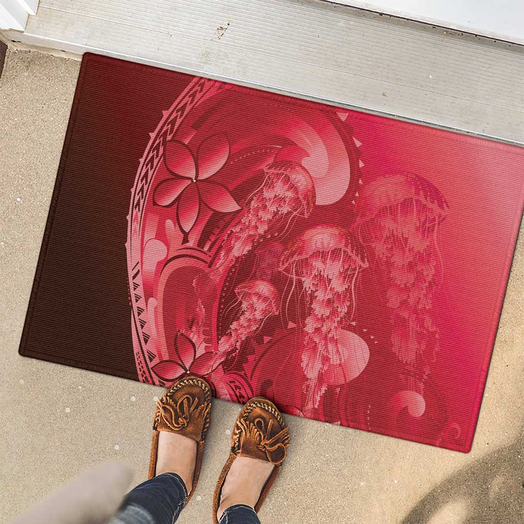 Red Gradient Polynesia Jellyfish Rubber Doormat Plumeria Polynesian Tattoo Glowing Vibes LT14 - Polynesian Pride