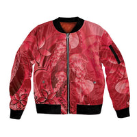 Red Gradient Polynesia Jellyfish Sleeve Zip Bomber Jacket Plumeria Polynesian Tattoo Glowing Vibes LT14 Unisex Red - Polynesian Pride